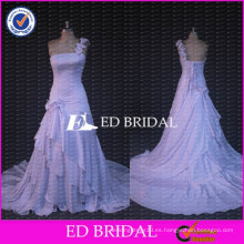 ED nupcial elegante un hombro floral una línea de tren de corte blanco de seda 2017 vestidos de novia en Alibaba